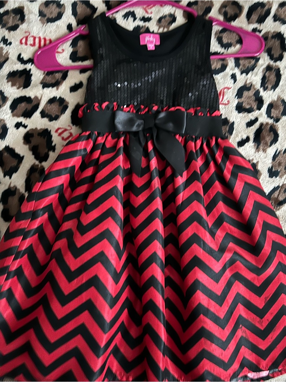 Red Chicken Black and Red Chevron Party Dress